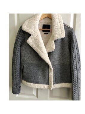 Zara Grey with cream Sherpa wool blend knit jacket (Medium)